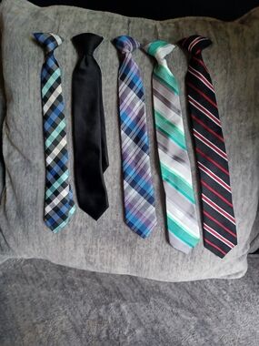 Boys Assorted Patterned Neck Ties - Blue, Black, Purple, Teal, Red